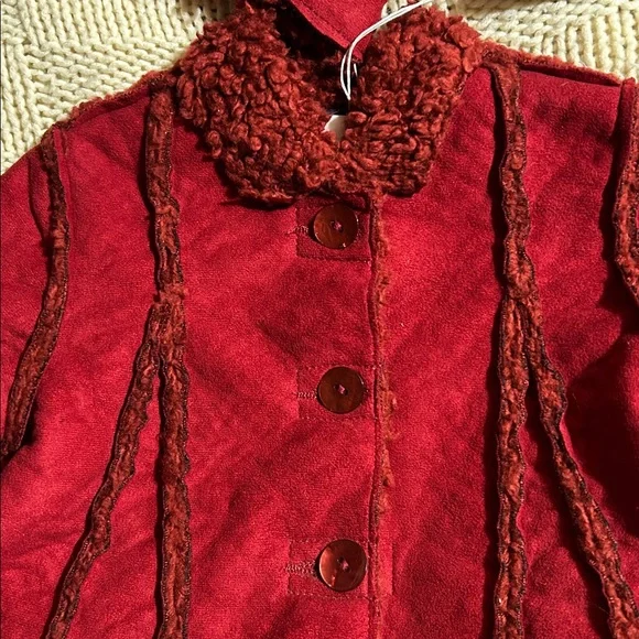 NWT Jean Bourget Cranberry Faux Suede Fleece Lined Girls Coat & Hat Sz 9 mo - Picture 2 of 11
